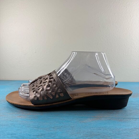 Paul Green Munchen Bronze Perforated Slide on Leather Sandals Size 11 US - Picture 4 of 9